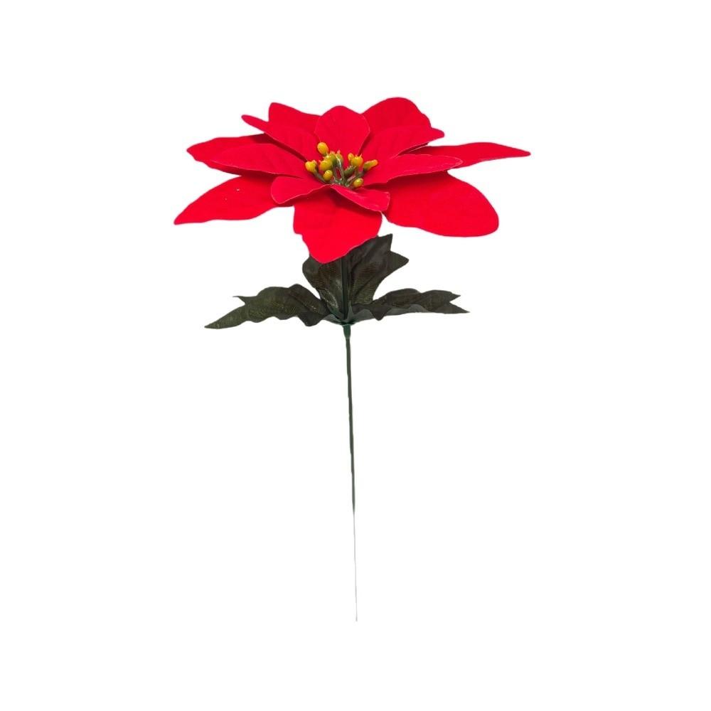 Red Color Christmas Flowers Bouquet Green Leaves Fake Flowers Decoration Christmas Tree Ornaments