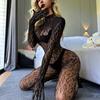 Women Fishnet Hollow Bra Sets Black Sexy Open Buttocks Underwear Lace Bodystockings Erotic Hanging Neck Bodysuit Lingerie Set