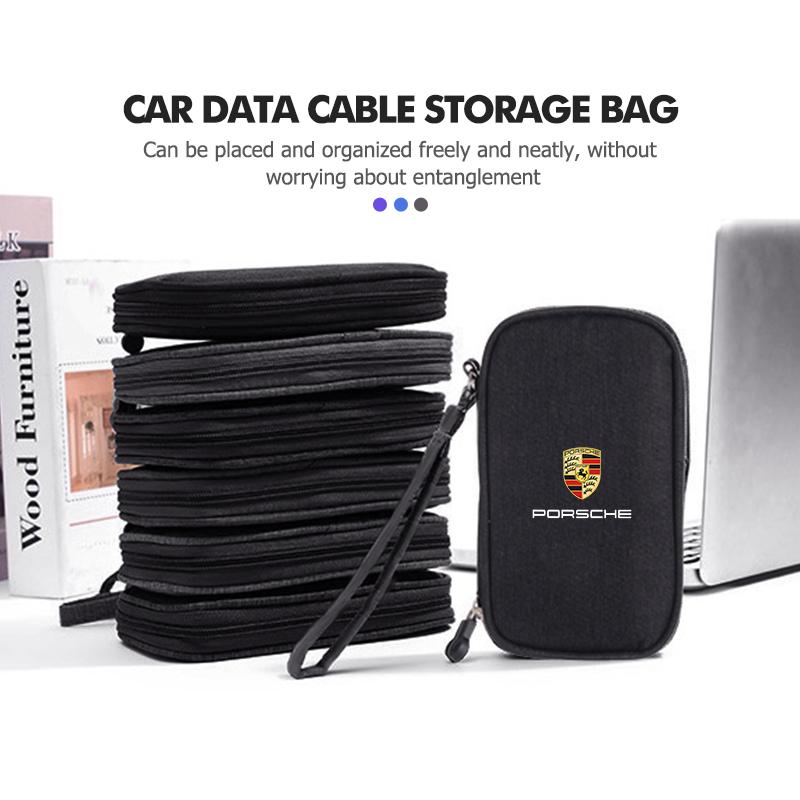 Car Data Cable Storage Protective Bag Car Storage Organizer For Porsche Cayenne Boxster Macan 968 Panamera 911 Carrera-GT 918