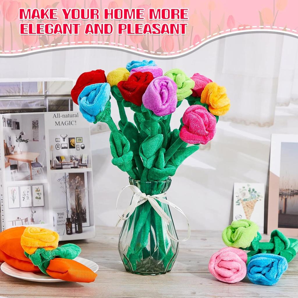 10 Stück Künstliche Plüsch-Rosenblüten Gefüllt Biegsame Stiele Plüsch-Bouquet Weiche Blume Abschied Muttertag Valentinstag Geschenke