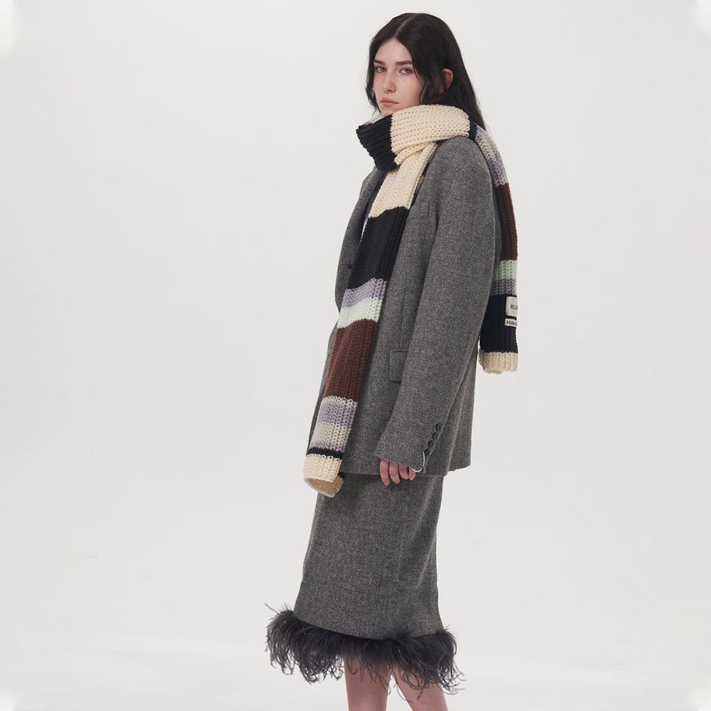 New Autumn and Winter Warm Multi-color Striped Imitation Cashmere Scarf Women's Tide, Thickened Scarf Knitted Scarf