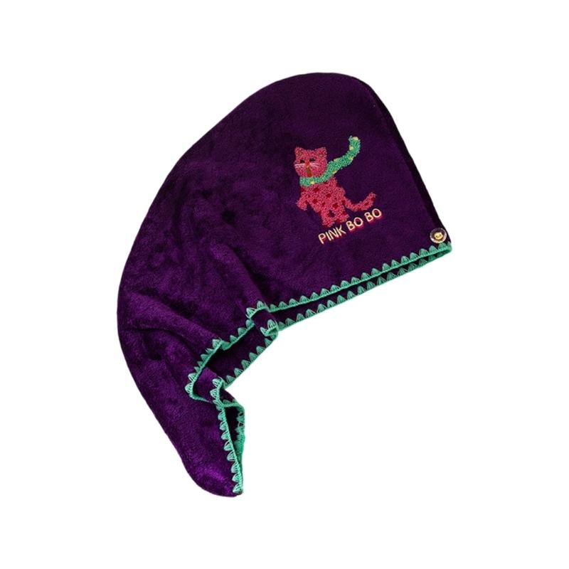 

Hair Drying Turban Strong Absorbent Coral Fleece Towel for Women Comfortable Anti Frizz Wrap for Kids Women фіолетовий