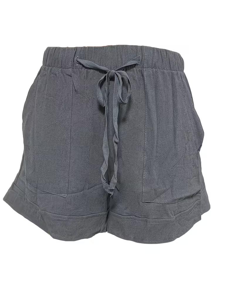 Women Solid Color Casual Shorts Adjustable Drawstring Waist Breathable Loose Fit Summer Beach Vacation Shorts