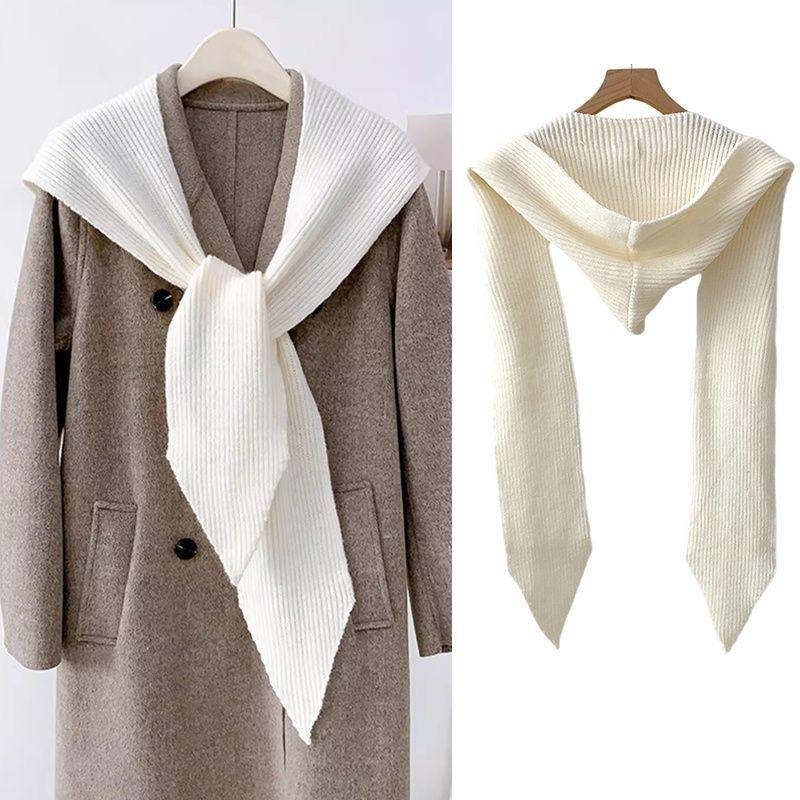 

Women S Hat Scarf Set Women Bonnet Balaclava Korean Ins Beanies With Scarf Shawl Neck Warmer Coat Faux Collar Accessories белый