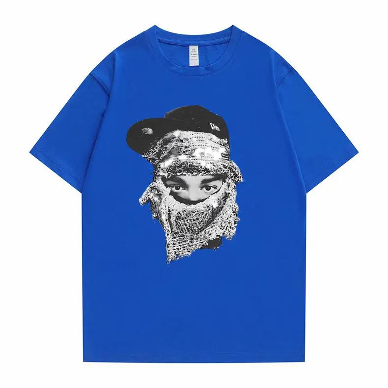 Men's Summer Facial Print Hip-hop Casual Plus Size Round Neck T-shirt Street Wear Outdoor Pure Cotton Short Sleeved Shirt