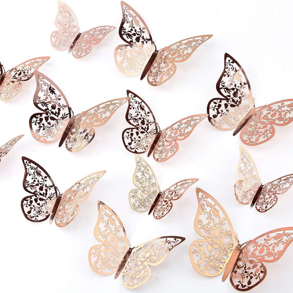 Calcomanías Mariposas Colores Decoraciones De Mariposa 3D - 24 Piezas Rosa Para Pared Con Cinta Doble Cara - Fiestas Y Cumpleaños Decoración Mariposas Pared