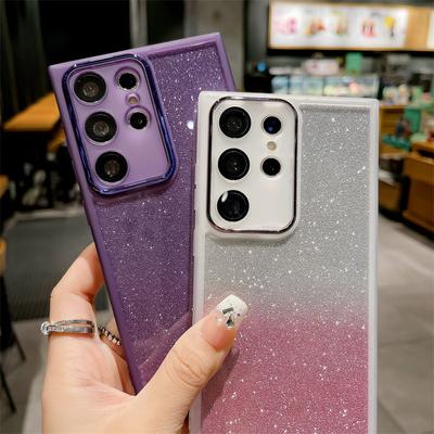 Luxo glitter claro silicone caso para samsung s23 22 21 ultra plus s20 fe lente da câmera capa protetora