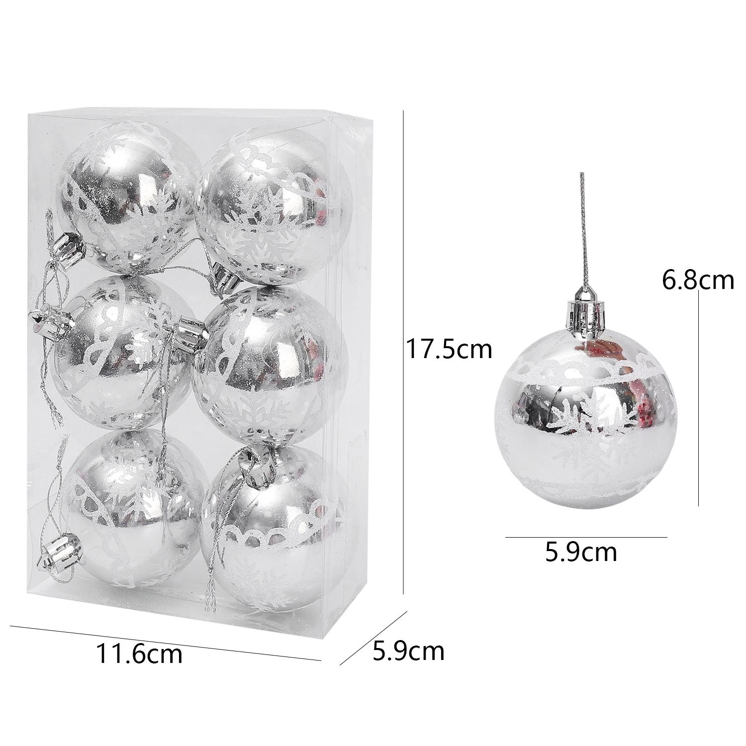 

6/12pcs Christmas Balls DIY Charm Xmas Tree Hanging Ornaments Festive Party Supplies Red Snow Letterrs Home Party Pendants 6pcs(1 box) срібний