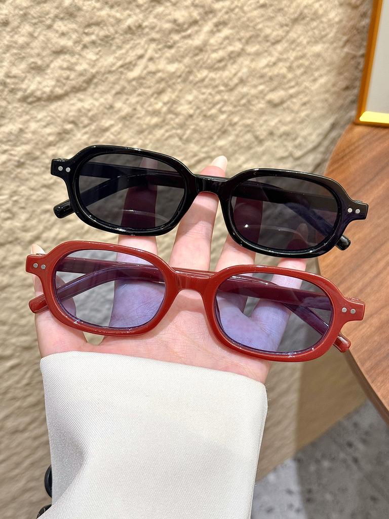 2Pcs Retro Style Square Frame Sunglasses Set, Small Rivet Embellishments, Comfortable for Commuting and Going Out