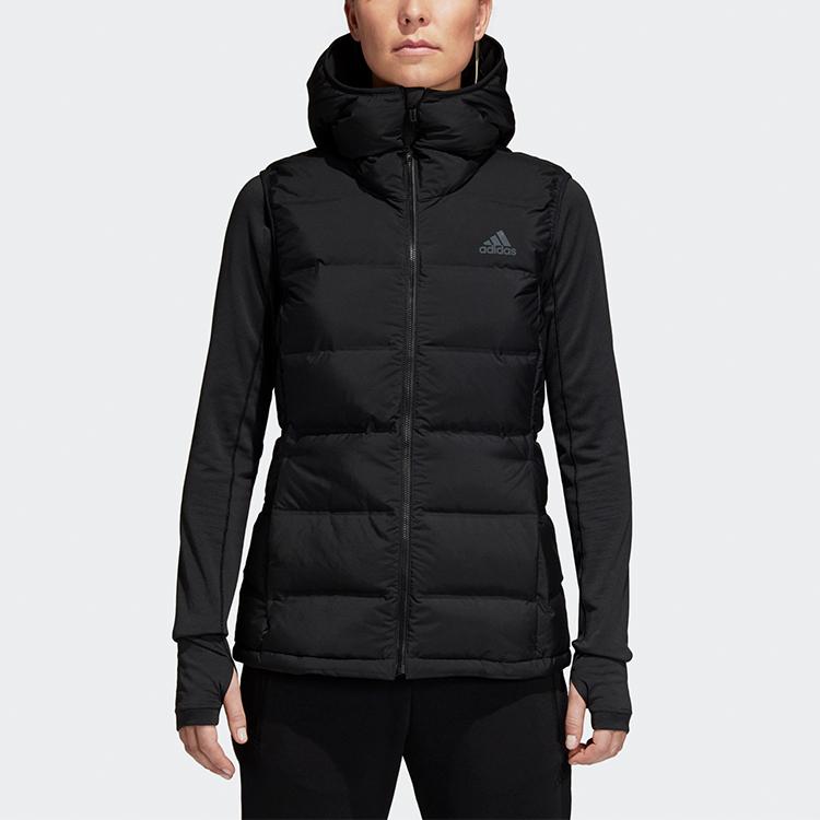 Adidas Womens Helionic Vest Outdoor Solid Color Hooded Down Vest Women Vests Black BQ1943
