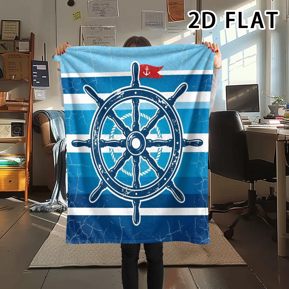 1Pc 2D FLAT Red Stripe Marine Print Flannel Blanket,High quality Comfortable for All Seasons,Home Decor,Warmth and Comfort,Perfect for Christmas Gifts