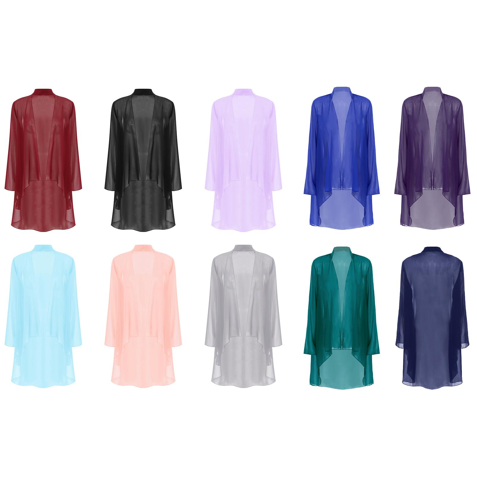 

Womens Elegant Bridal Wraps Chiffon Cardigan Long Sleeve Open Front Bolero Shawls Shrug Outerwear Cover Ups Top for Party Dress S бордовий