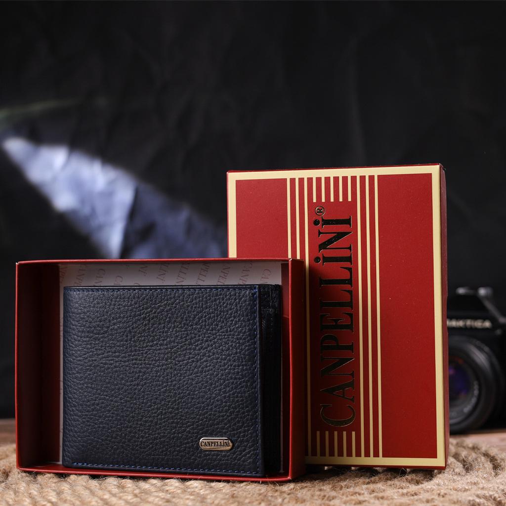 Capacious Men's Bifold Wallet Made of Genuine Leather Flotar CANPELLINI Purse 21581 Blue