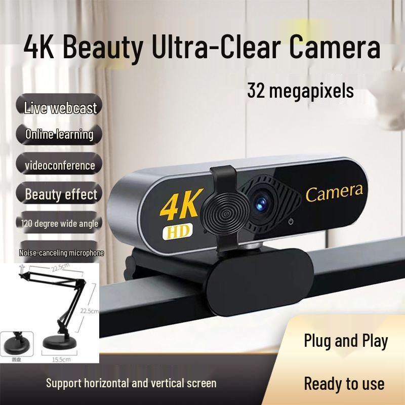 4K Ultra HD Camera with USB, Desktop/Laptop Microphone for Horizontal/Vertical Streaming & Online Meetings