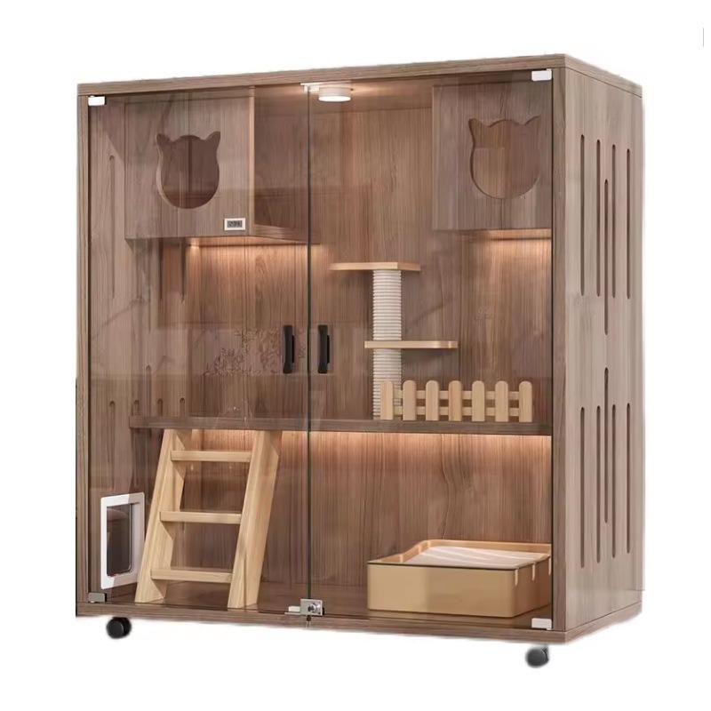 Solid Wood Cat House with Transparent Panoramic View