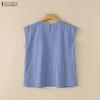 ZANZEA Women Casual Round Neck Sleeveless Plaid Print Blouse