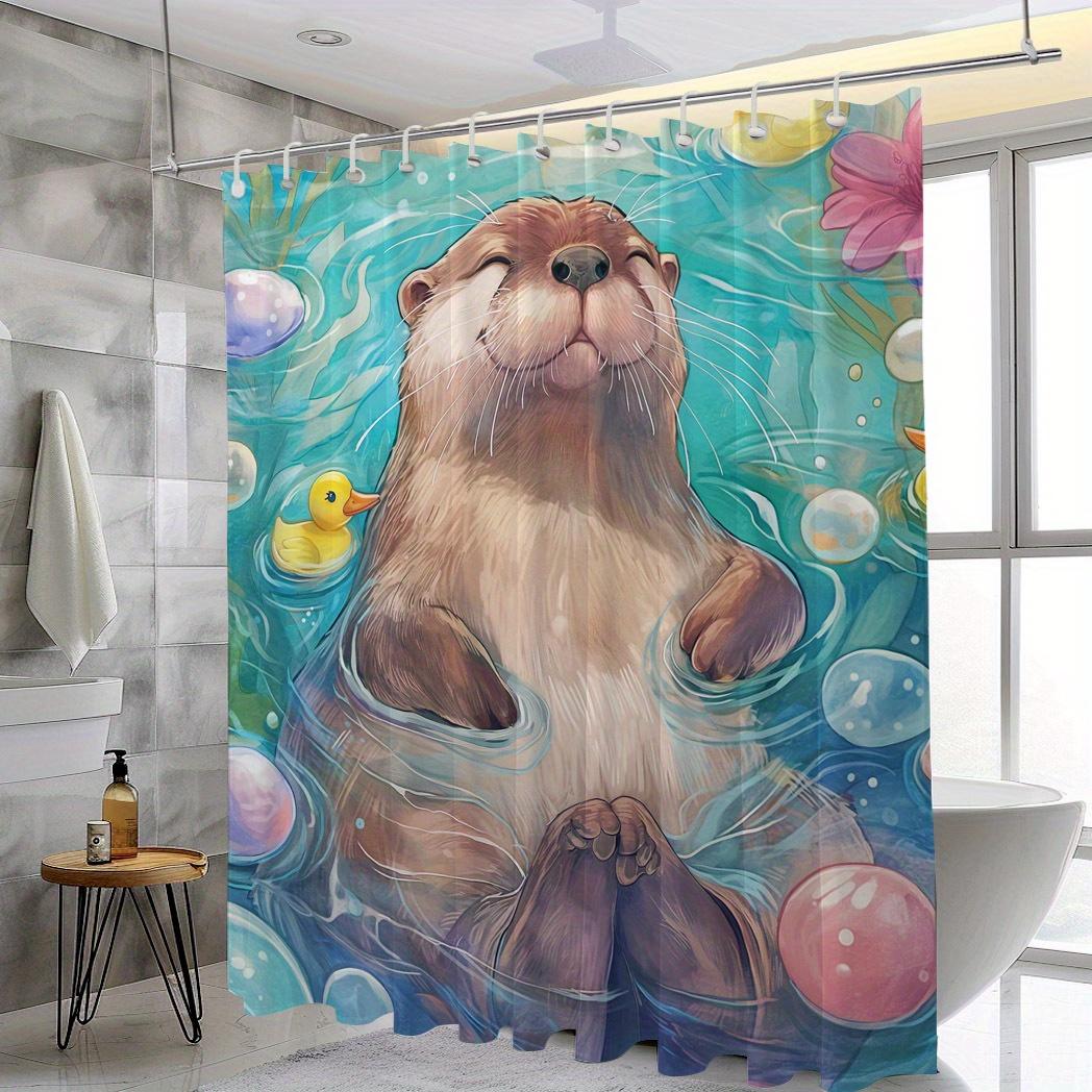 

Charming Otter & Duck Print Shower Curtain - High Quality Polyester With 12 Hooks, Machine Washable, Perfect For All Seasons W60H190(CM)-1 Pcs