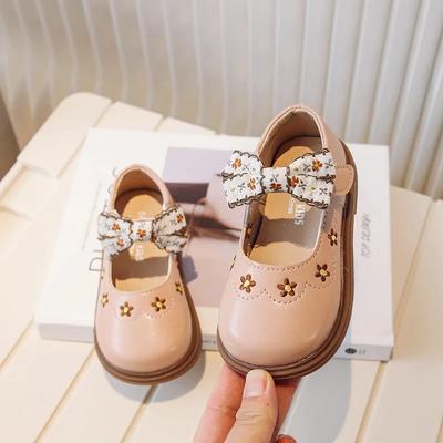 Kids Leather Shoe Spring Autumn Versatile Girls' Flat Shoes with Embroidery Bowtie Non-slip Children Princess Shoes Causal Soft