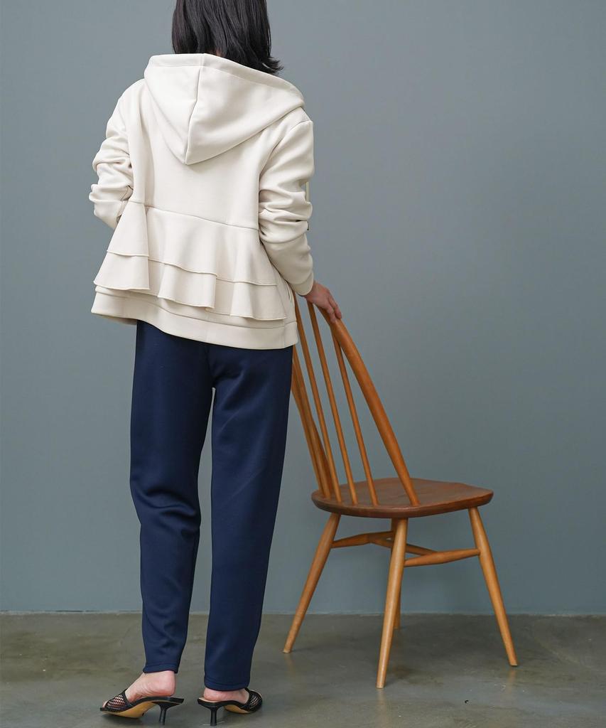 Milliandeni Back Frill Long Size M Women's Zip-Up Hoodie, Sleeve, Ivory,