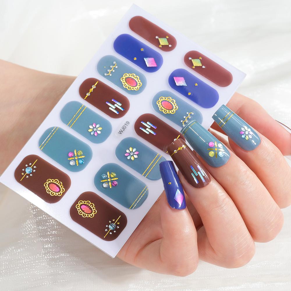 14 Tips/sheet Women Girls Full Cover Self-adhesive Nail Polish Stickers Baking Free Marble, Shell Pattern Nail Wrap Decals Decor