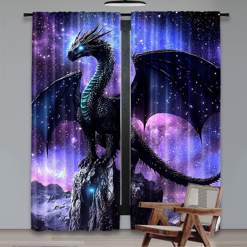 2Pcs Dragon Purple Nebula Curtains Mysterious Outer Space Suitable For Living Room Dining Room Bedroom Bathroom Office A