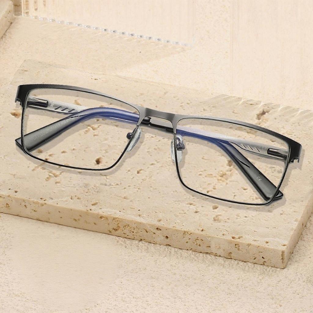 Business Square Metal Large Frame Reading Glasses for Men Elderly Presbyopia Eyeglasses Anti Blue Light Eye Protection Eyewear