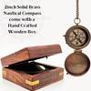 Nautical Compass Plain Engravable Solid Brass Navigational Marine Compass with Wooden Box