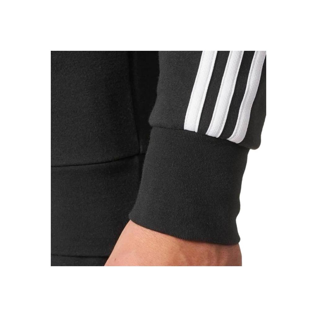 adidas Ess 3S Crew Seria Lifestyle Rayat Confortabil Sport Maneca Lunga Pulover Hanorac Bărbați hanorac Negru BQ9645
