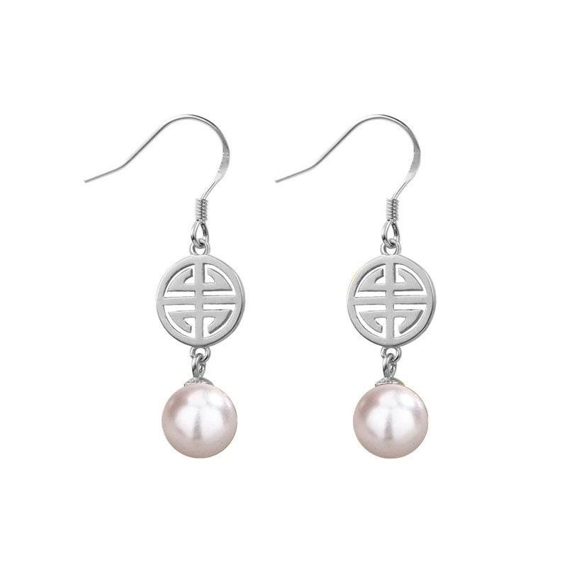 Retro Pearl Auspicious Earrings, Ancient Hanfu Bead Earrings, Female Round Face Showing Thin Face, Lucky New Year'S Ear Hook Wholesale