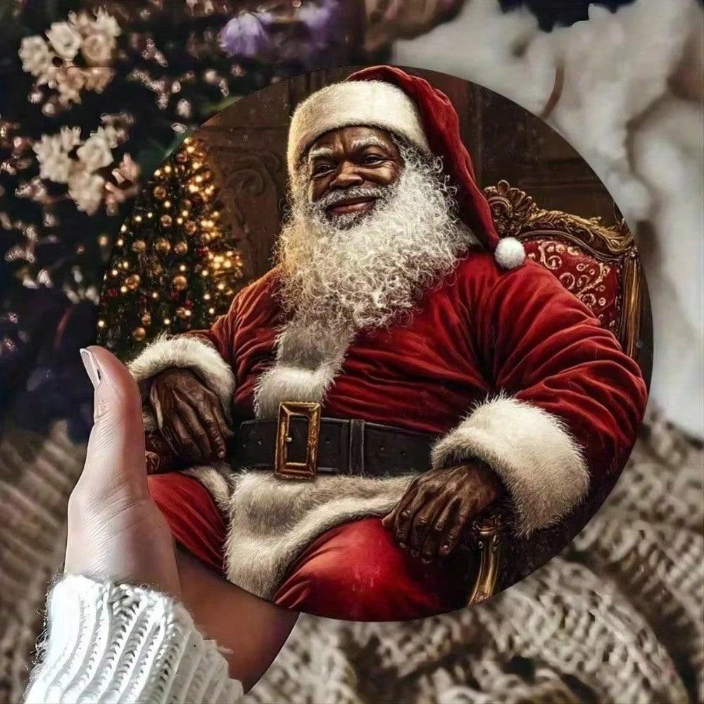 

Black Santa Claus Ornament Round Red Suit Christmas Wall Art Hanging Home Holiday Party Decor Gift 20x20 різнокольоровий