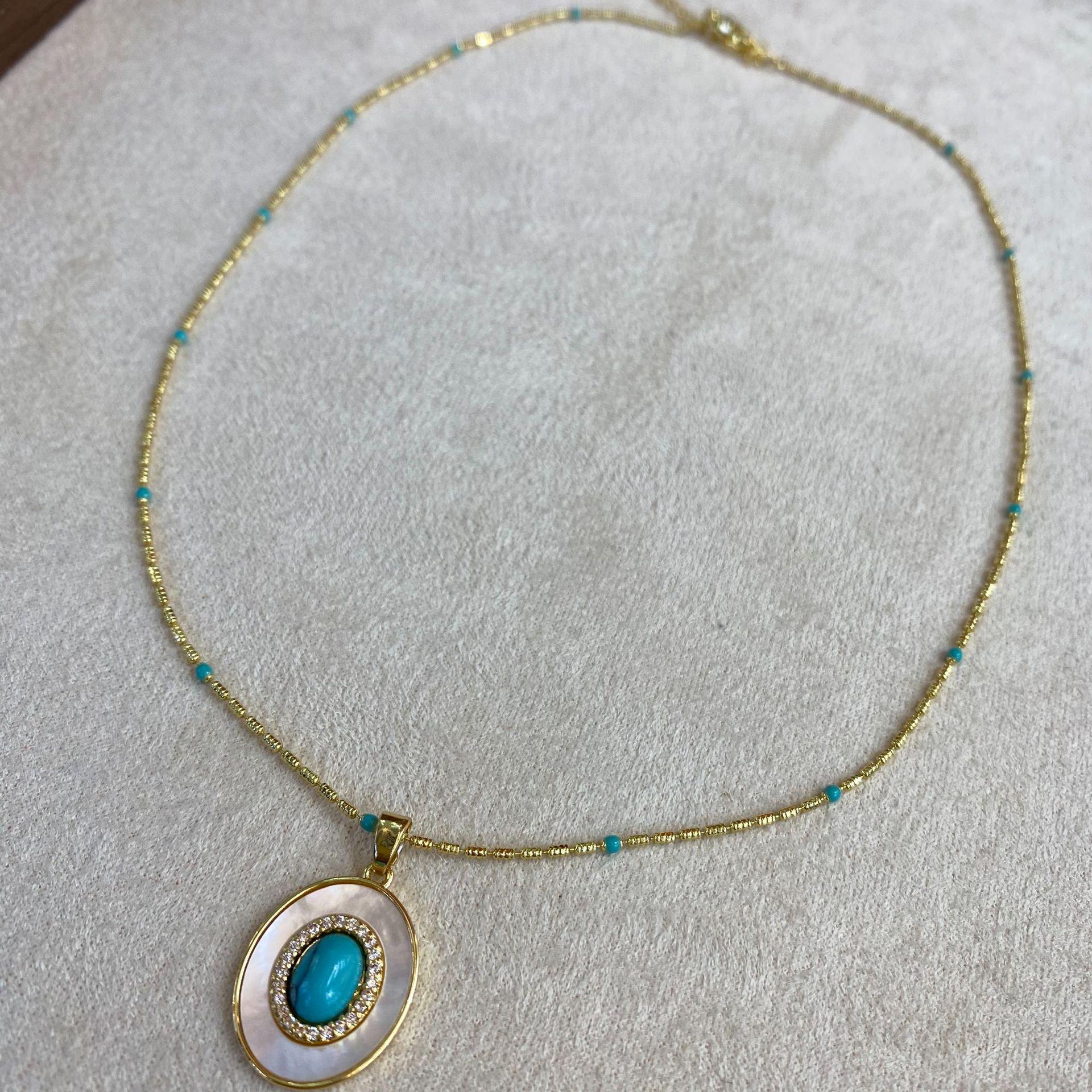 

Retro Design Sense Turquoise Shell Stacked Necklace Women S Light Luxury Elegant Fashion Temperament Versatile Neck Chain Collarbone Chain
