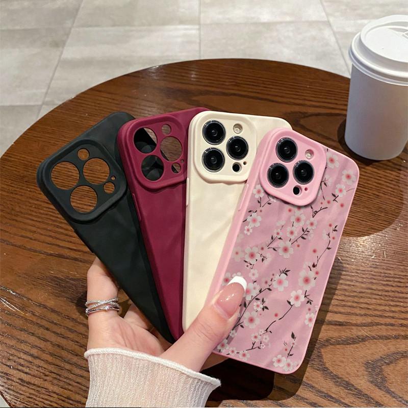 Ochranný matný TPU kryt s potiskem broskvového květu, povrchové vrásky a nerovnosti, měkký silikonový kryt pro telefon