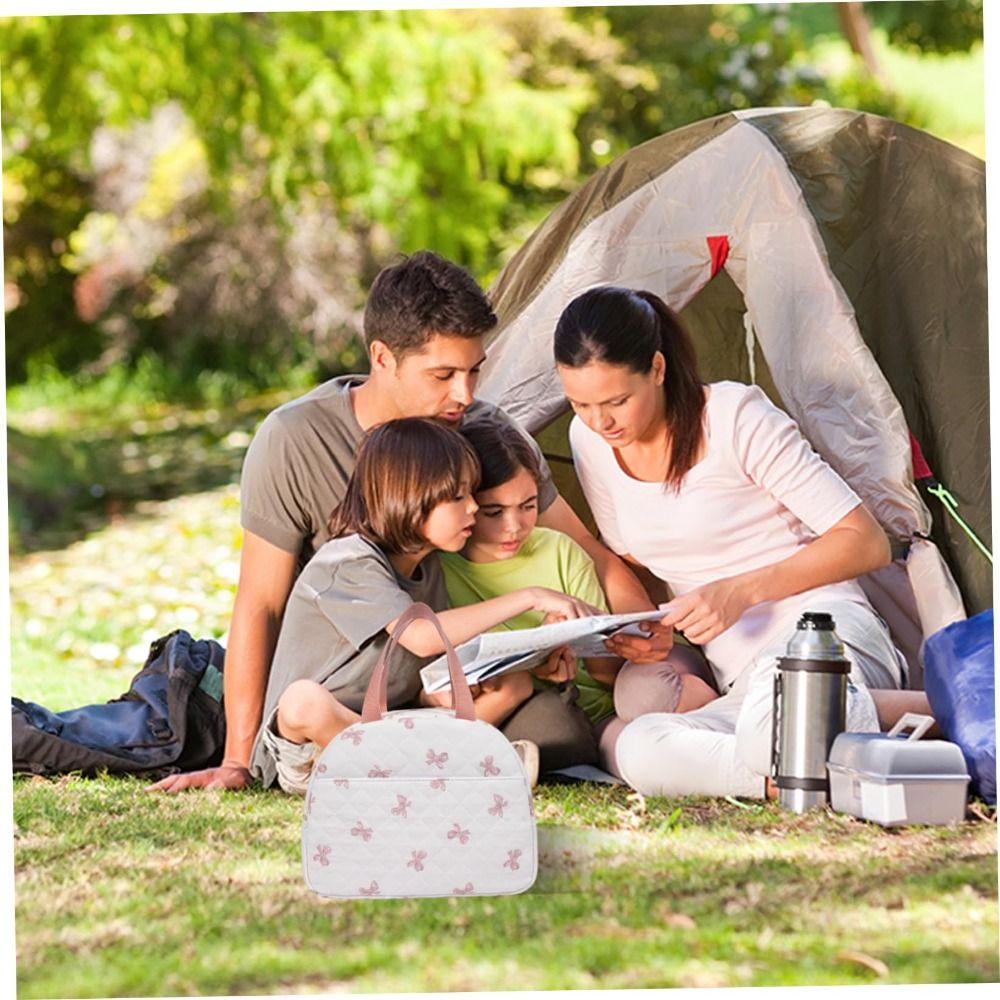 Insulated Quilted Food Thermal Bag Bow Thermal Insulation Bag Portable Ice Pack  for Work, School