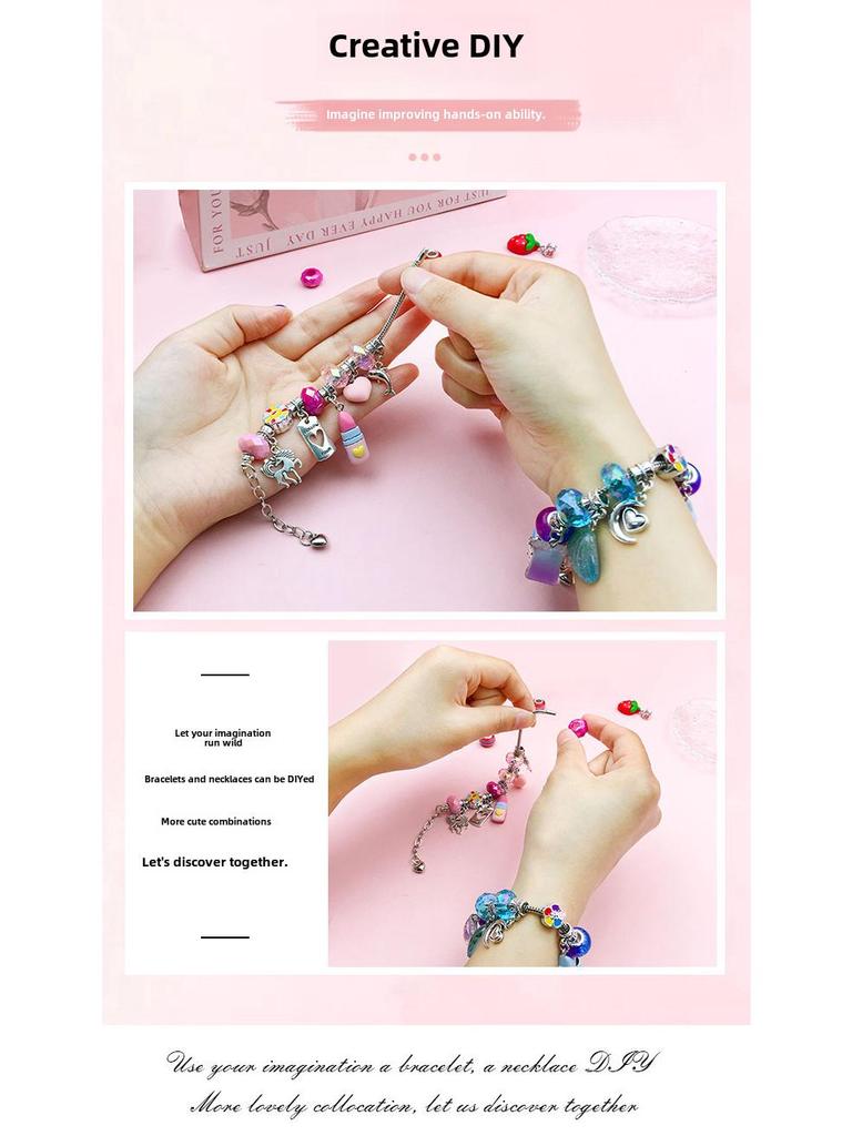 66-Piece DIY Jewelry Box Set: Colorful Nine-Square Handmade Bracelet Kit for Girls