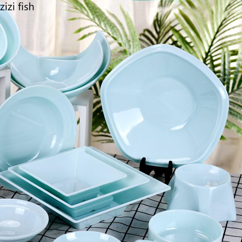 Melamine Blue Dinner Plate Restaurant Tableware Soup Bowl Dry Ice Dish Sashimi Plate Fruit Salad Bowl Dessert Plate Sushi Dish