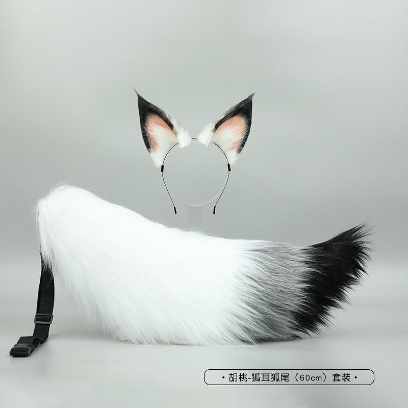 Oreilles de Renard Noyer Serre-tête Fait Main Peluche cos Accessoires Coiffe Salon de la BD Queue de Renard Noyer Ensemble Queue