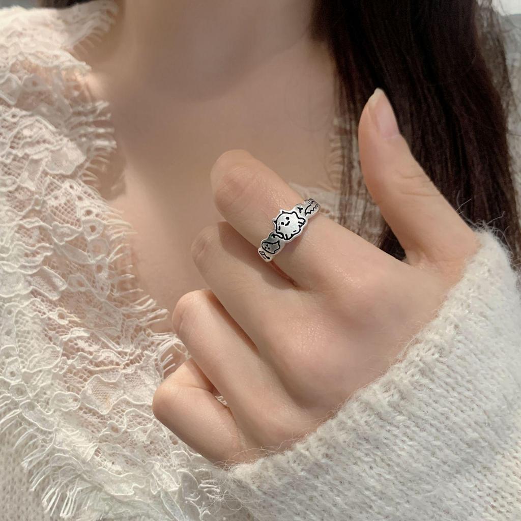 Graffiti Monster Cat Ring for Women – Unique INS Style Open Index Finger Design