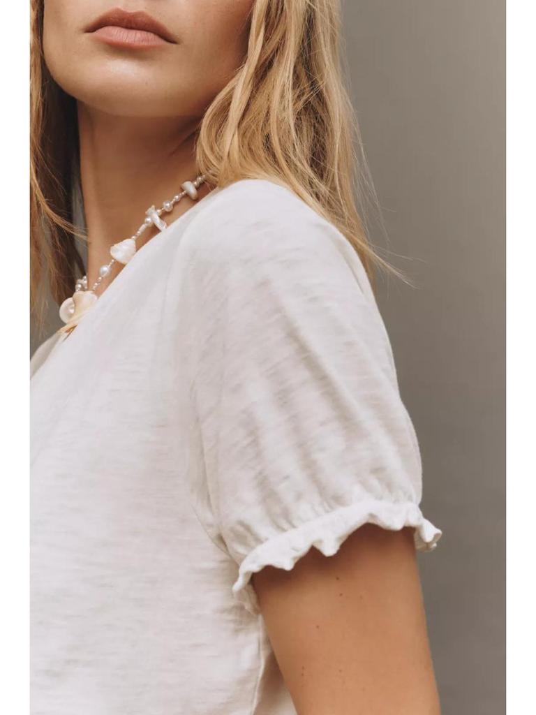 2026 Spring Women's Bubble Sleeve T-Shirt: Short-Sleeve, Solid Color, Round Neck, Skin-Friendly Design.