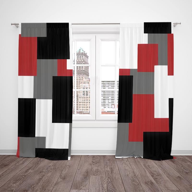 2pcs- Multi-color patchwork square polyester curtains, bathroom, bedroom, living room, and family room decorative curtains