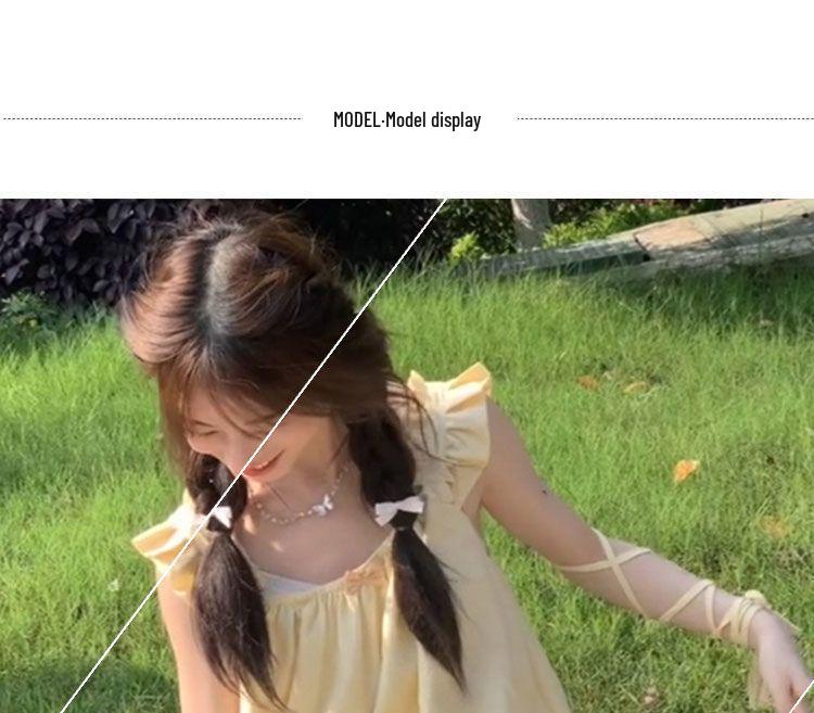 Yellow Fairy Flutter Sleeve Summer Dress for Girls - Slimming Mid-Length
