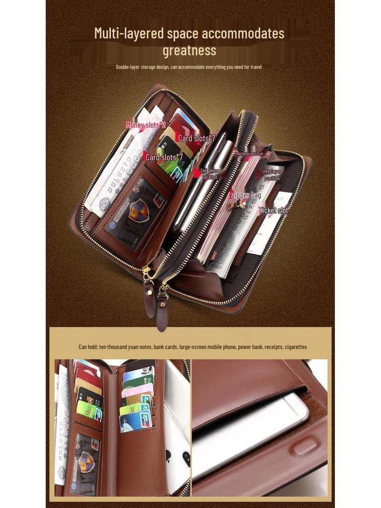 Pánská businessová taštička na zip: Peněženka a držák na karty s velkou kapacitou