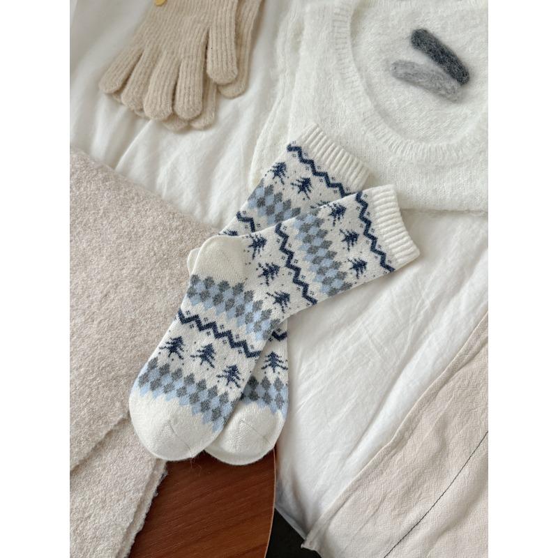Шерстяные носки для женщин на осень и зиму, средней длины до икры, утолщенные флисом, теплые и влагоотводящие длинные чулки 1 pair