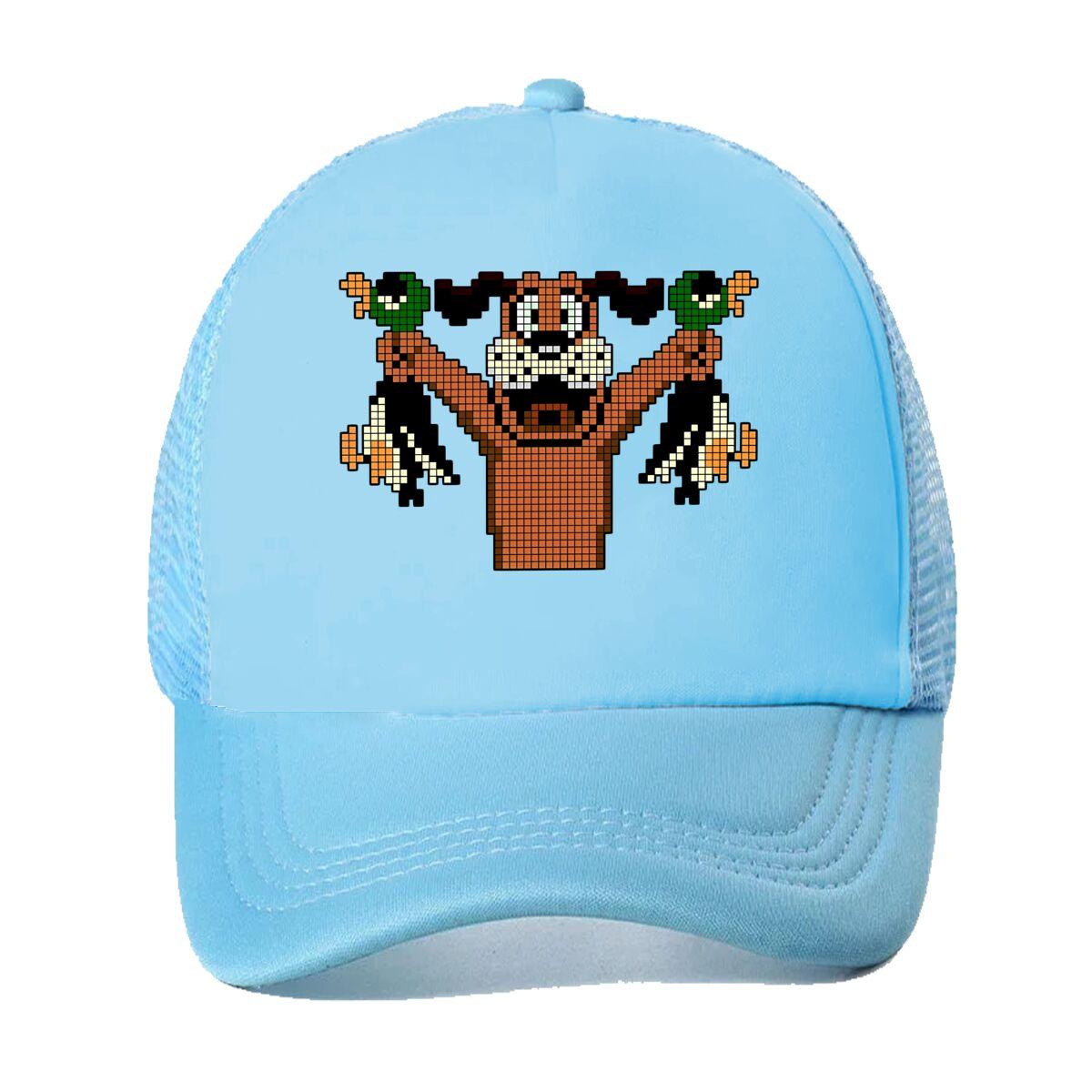 Pixel - art - themed Art Pixelated Dog with Birds for Pixel - art - cultural Design Mesh Baseball Cap One Size