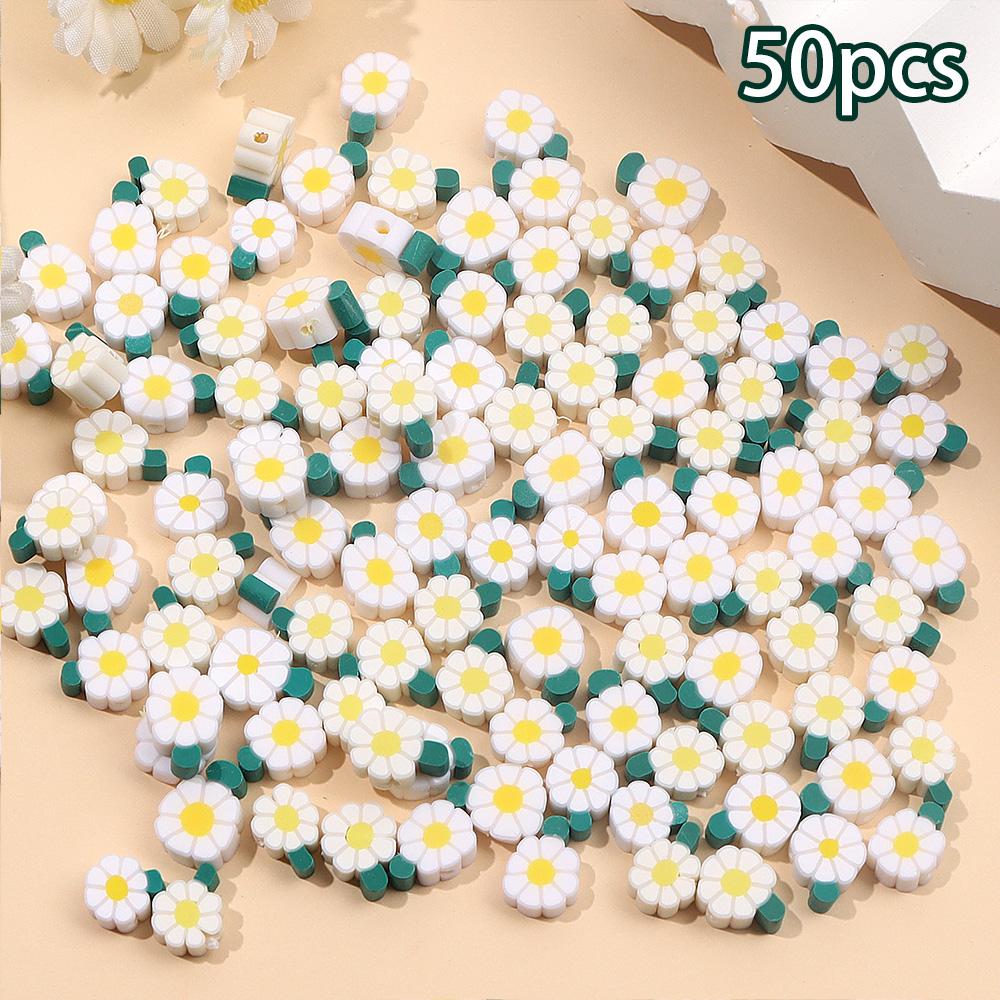 20/50/100pcs Soft Ceramic Material Daisy Mud Bead Polymer Flower Mud Bead Pendant Flower DIY Summer Beach Foot Chain Bracelet Earrings