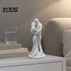 Weighted Sculpture 3D Printed Black & White Couple Hugging Statue, Minimalist Modern with Abstract Embrace Stable Base Decor Form,