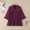 ZANZEA Damen Casual Umlegekragen 3/4 Ärmel Lockere Bluse