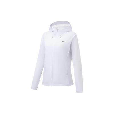 Lining Running Series Solid Color Zipper Hooded Long Sleeve Sun Protection Windbreaker Women Outerwear White AFDT182-2