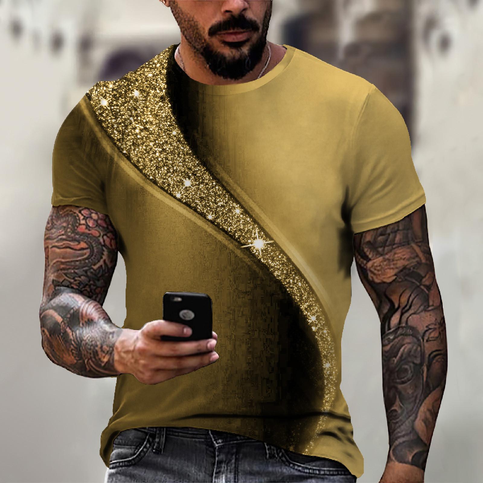 

Мужская футболка с коротким рукавом и принтом, летняя круглая шея, трендовая повседневная толстовка S золотой
