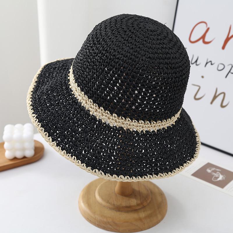 New Summer Foldable Straw Crochet Bucket Hat For Women Outdoor Sunshade Fisherman Hat Fashion Lady Holiday Beach Hat Spring Gift