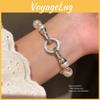 Geometric Zircon Artificial Pearl Bracelet With Silver Finish For Womens Fashion Accessories